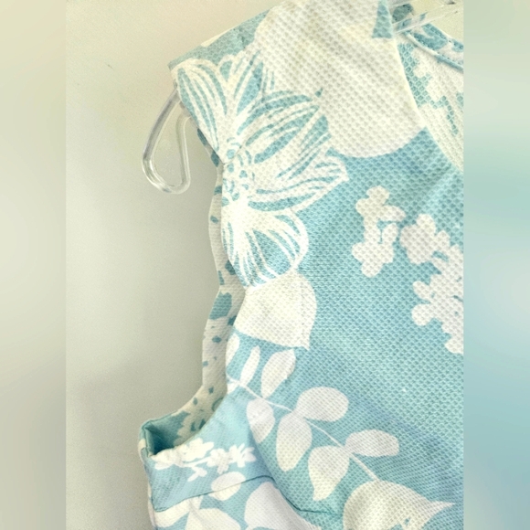 Talbots Aqua And White Floral Cotton Top - Picture 3 of 4